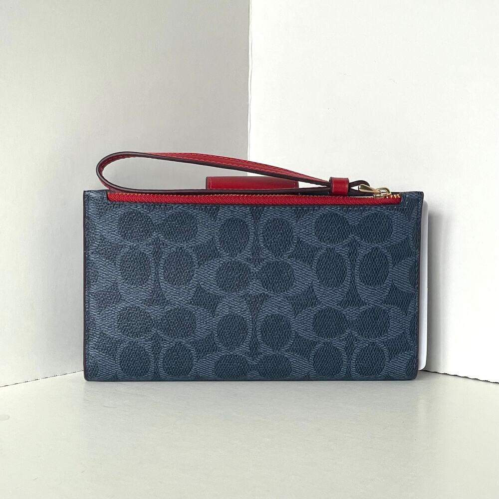 Coach Phone Wristlet Wallet Blue Red Signature Canvas ID Clutch CW780 - Picture 2 of 8